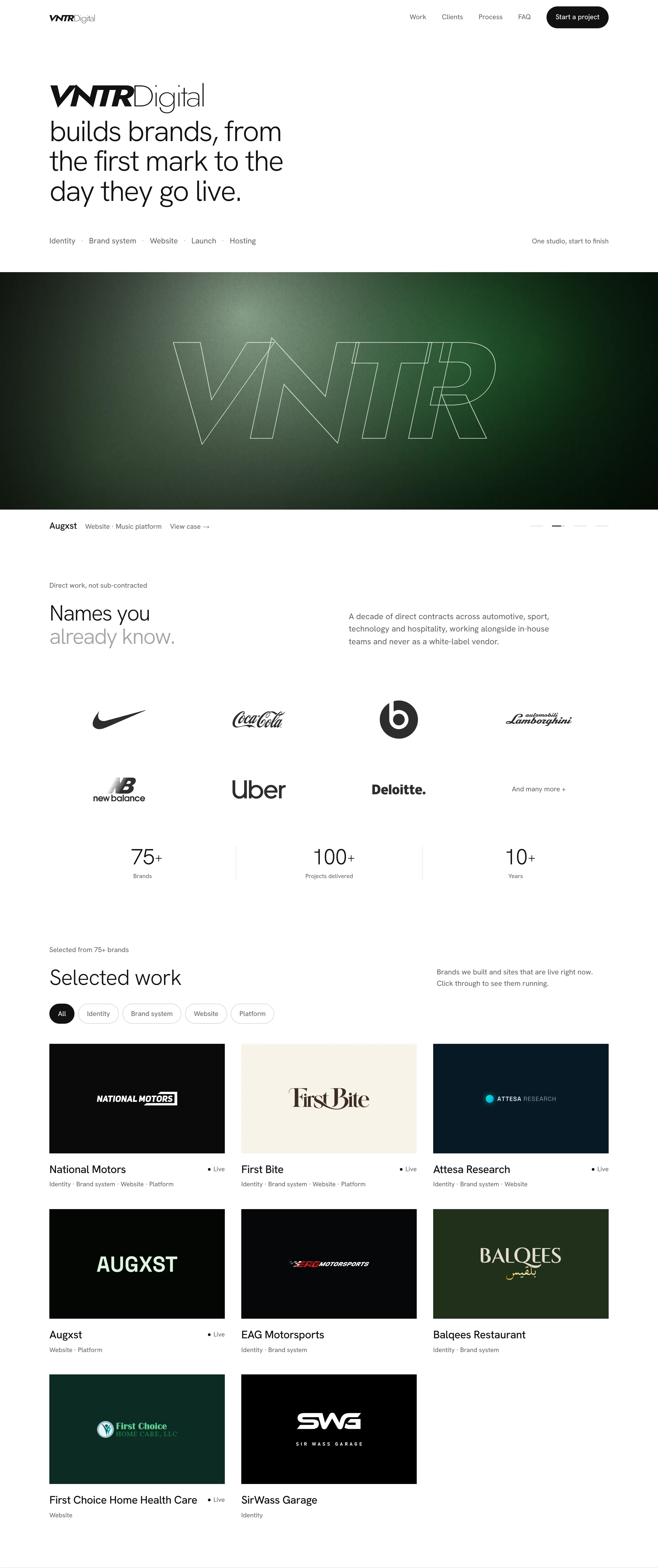 VNTR Digital website, from the hero to the work grid